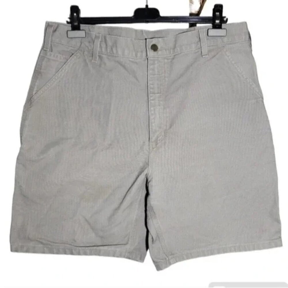 Carhartt utility carpenter cargo work thick cotton canvas gray tan shorts 38